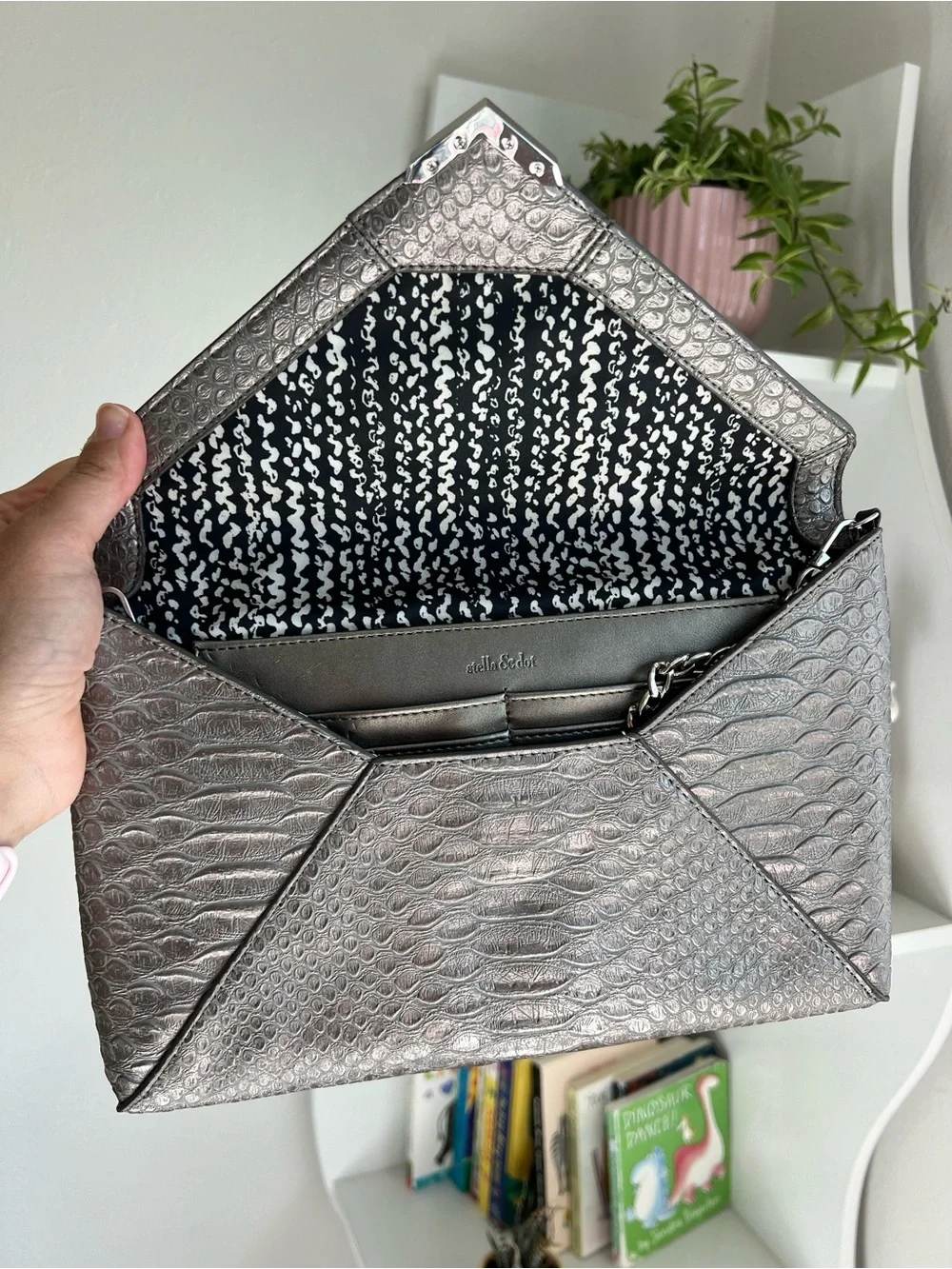 Stella & Dot Metallic Silver Envelope Clutch Bag